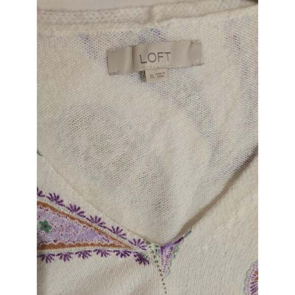 Ann Taylor LOFT Women’s Paisley Print V-Neck Sweater XL Cotton Blend - Picture 4 of 7